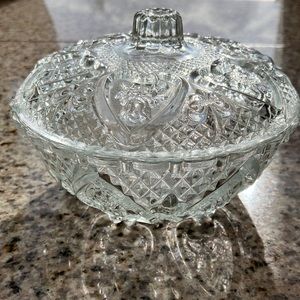 Kig Malaysia vintage glass hearth & fleur de Lis design candy or sugar bowl